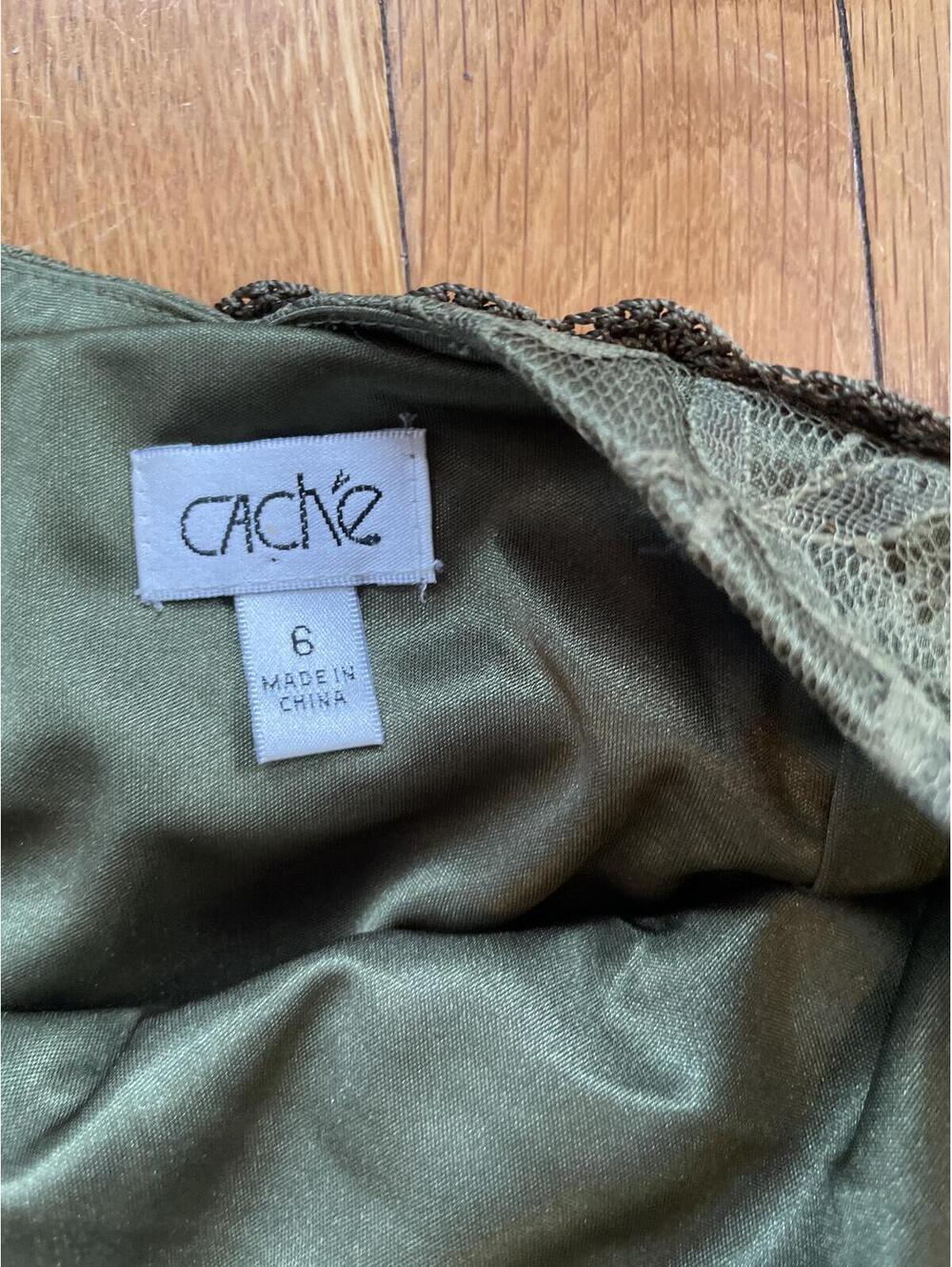 Cache Olive Green Lace Empire Waist Midi Dress Women's 6 Romantic Boho - Picture 7 of 7
